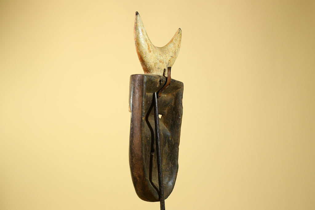 Crescent Moon Carved Wood African Bwa Mask  Tribal Art Burkina Faso Vintage-G5958