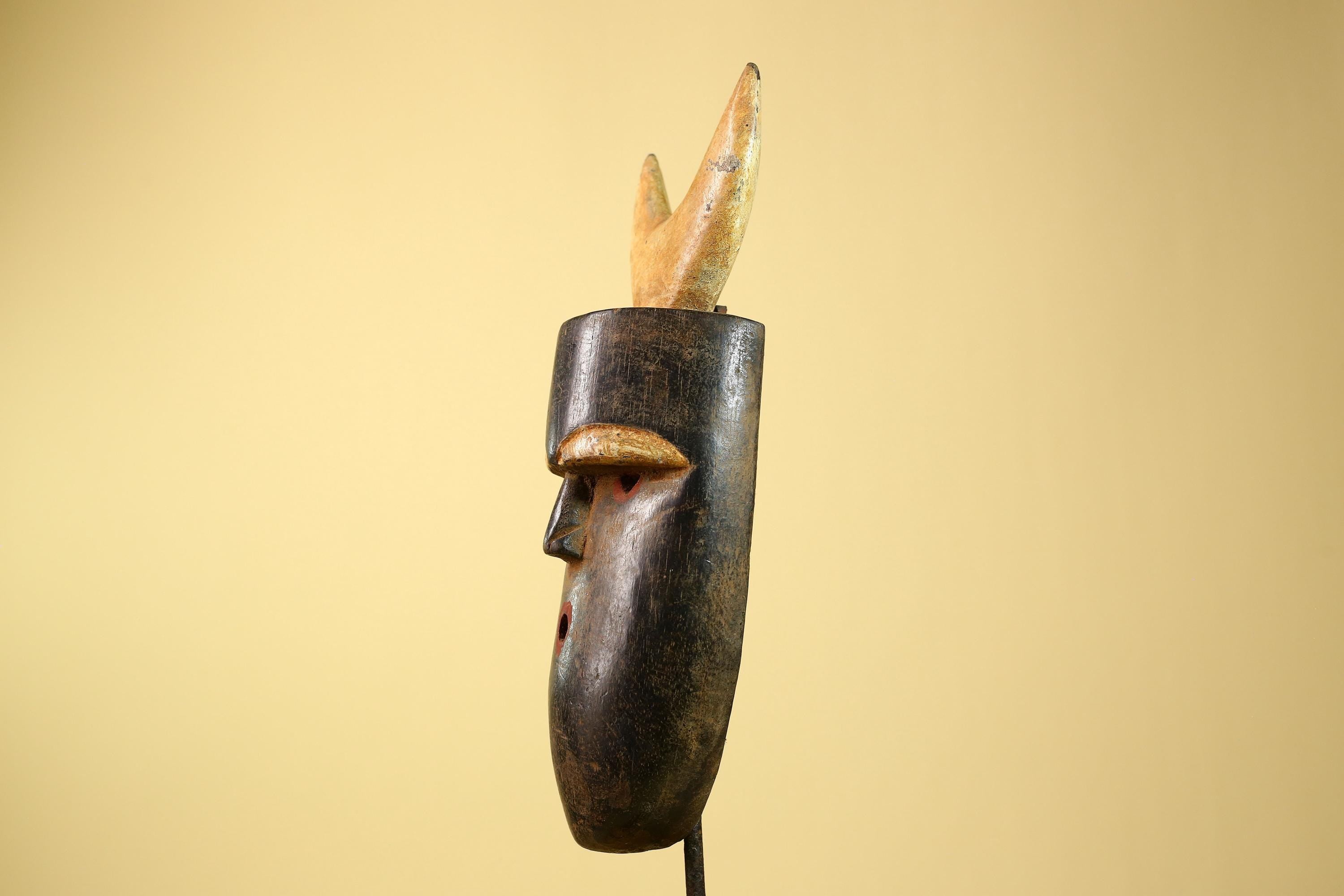 Crescent Moon Carved Wood African Bwa Mask  Tribal Art Burkina Faso Vintage-G5958