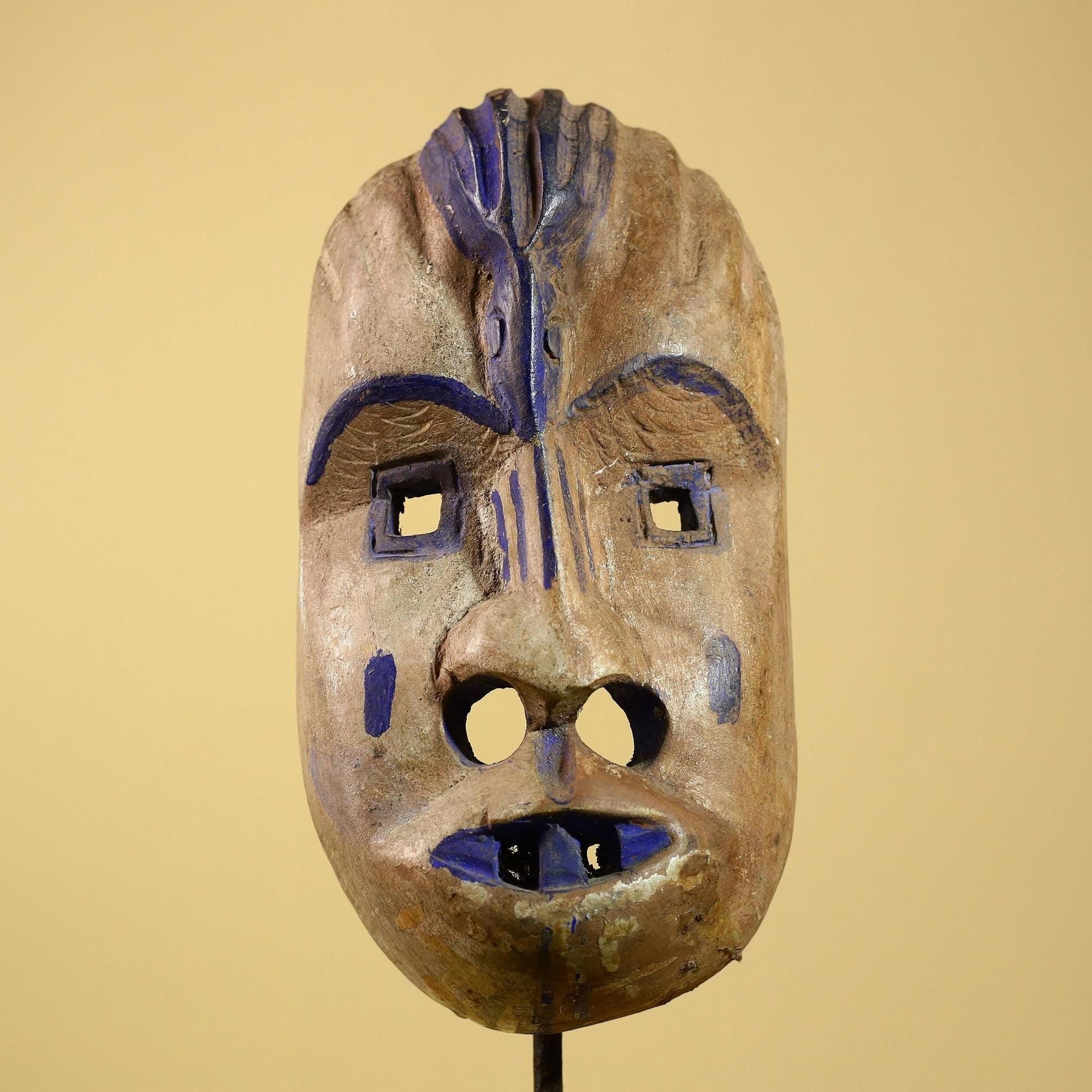 African Dan Gio Mask Carved Wood Blue Pigments Tribal Art Côte d’Ivoire Vintage-G5959