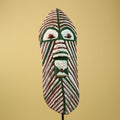 African Tribal Mask Carved Wood White Green Brown Stripe Pattern West Africa Art-G5962
