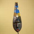 African Tribal Mask Carved Wood Blue Yellow Panels West Africa Art Decor-G5963