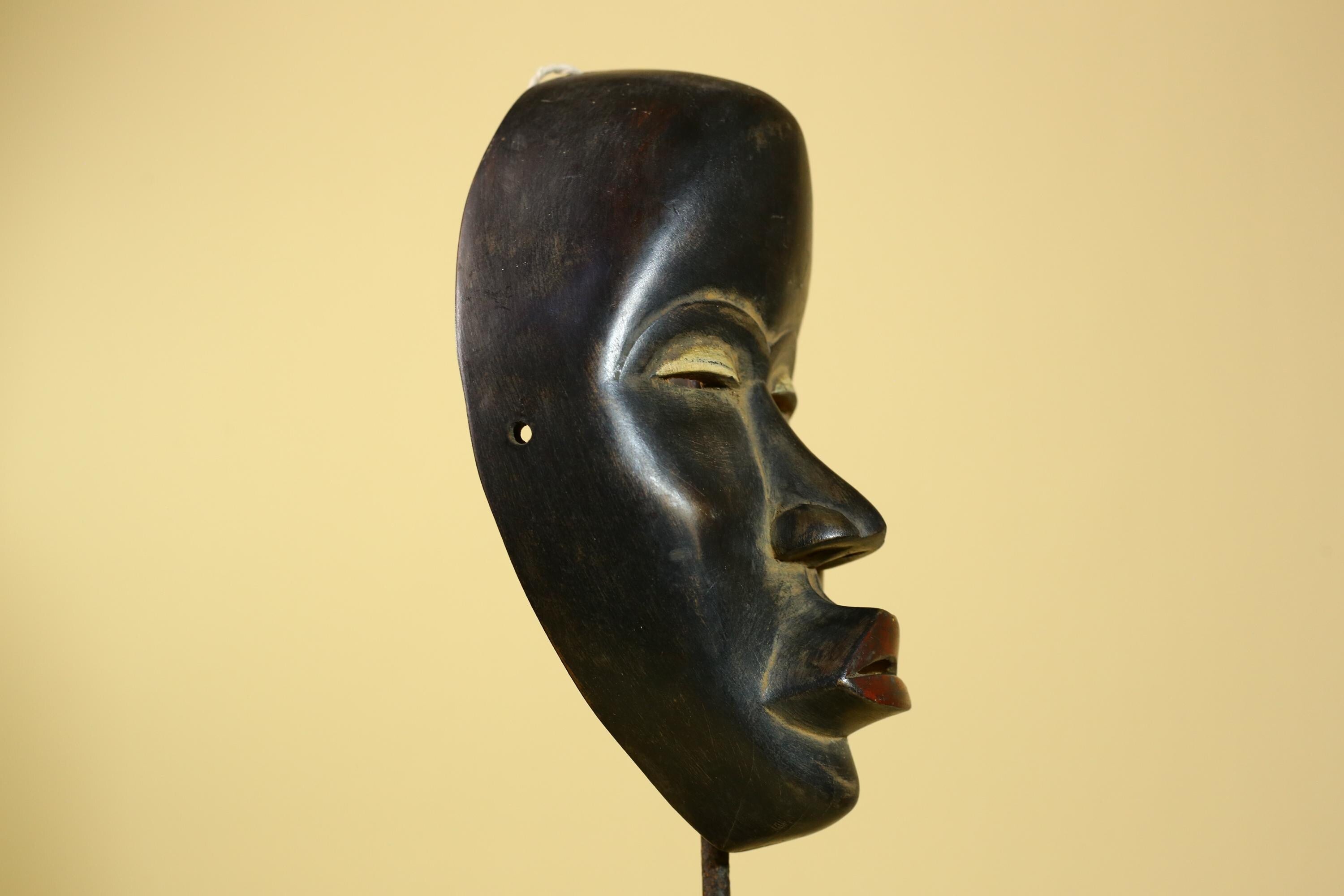 African Dan Mask Carved Wood Black Face Liberia Tribal Art Wall Decor-G5964
