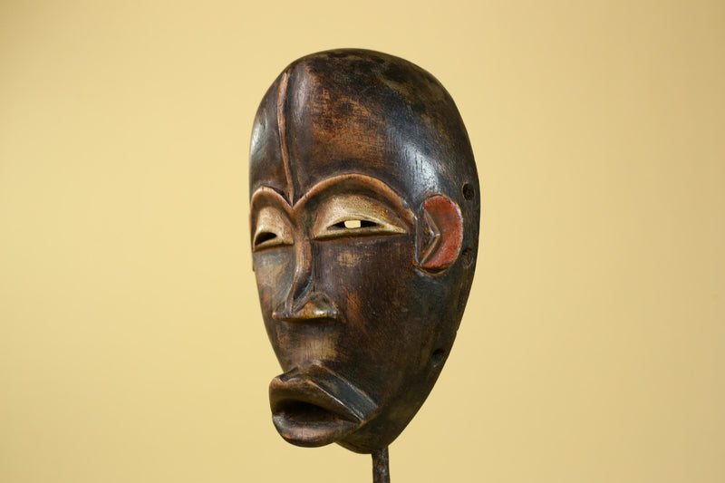 African Dan Mask Carved Wood Domed Face Liberia Tribal Art Wall Display-G5965