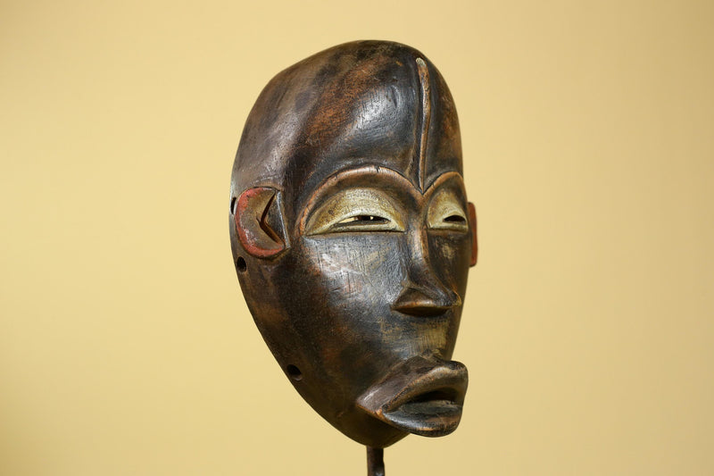 African Dan Mask Carved Wood Domed Face Liberia Tribal Art Wall Display-G5965