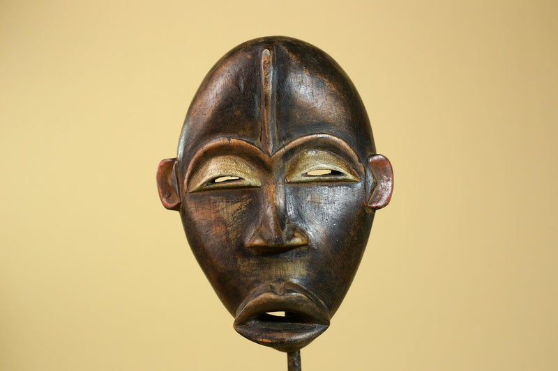 African Dan Mask Carved Wood Domed Face Liberia Tribal Art Wall Display-G5965