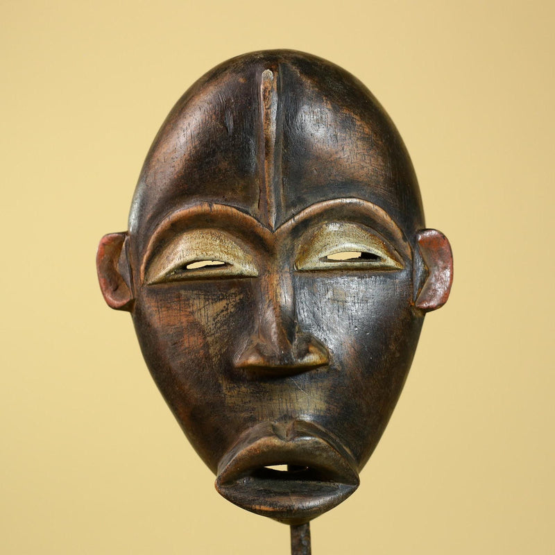 African Dan Mask Carved Wood Domed Face Liberia Tribal Art Wall Display-G5965