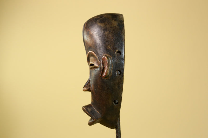 African Dan Mask Carved Wood Domed Face Liberia Tribal Art Wall Display-G5965