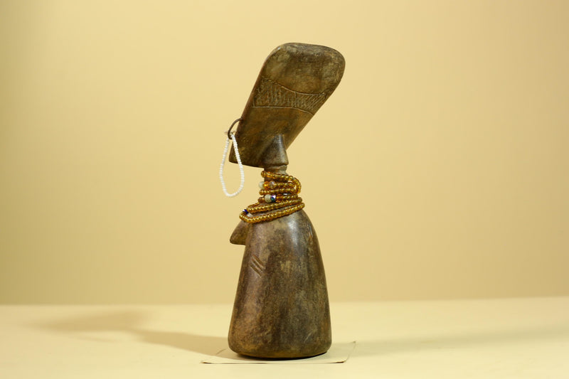 African Fertility Statue Carved Wood Beaded Neck Congo Tribal Art Decor-G5970