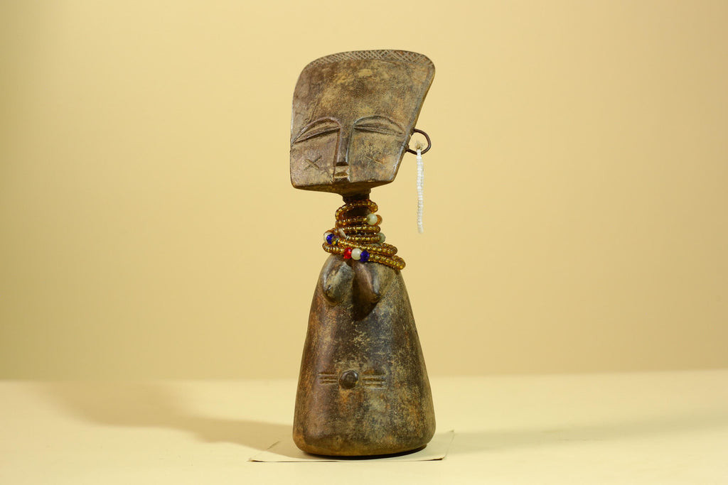 African Fertility Statue Carved Wood Beaded Neck Congo Tribal Art Decor-G5970