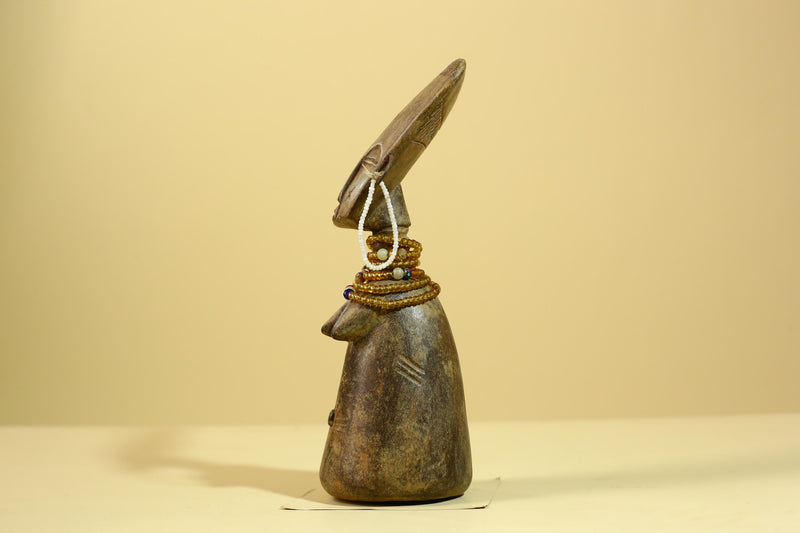 African Fertility Statue Carved Wood Beaded Neck Congo Tribal Art Decor-G5970