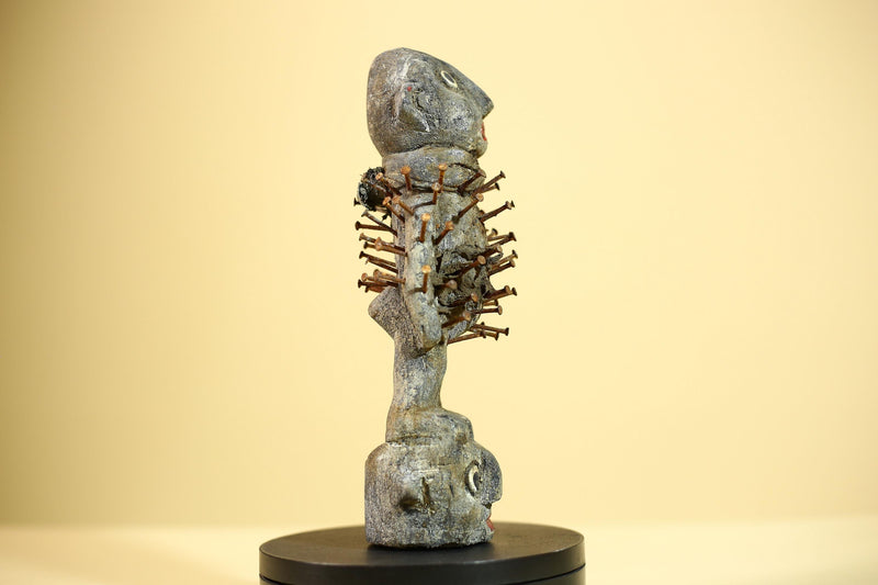 African Kongo Nail Fetish Statue Carved Wood Nkisi Nkondi Congo Ritual Figure-G5889