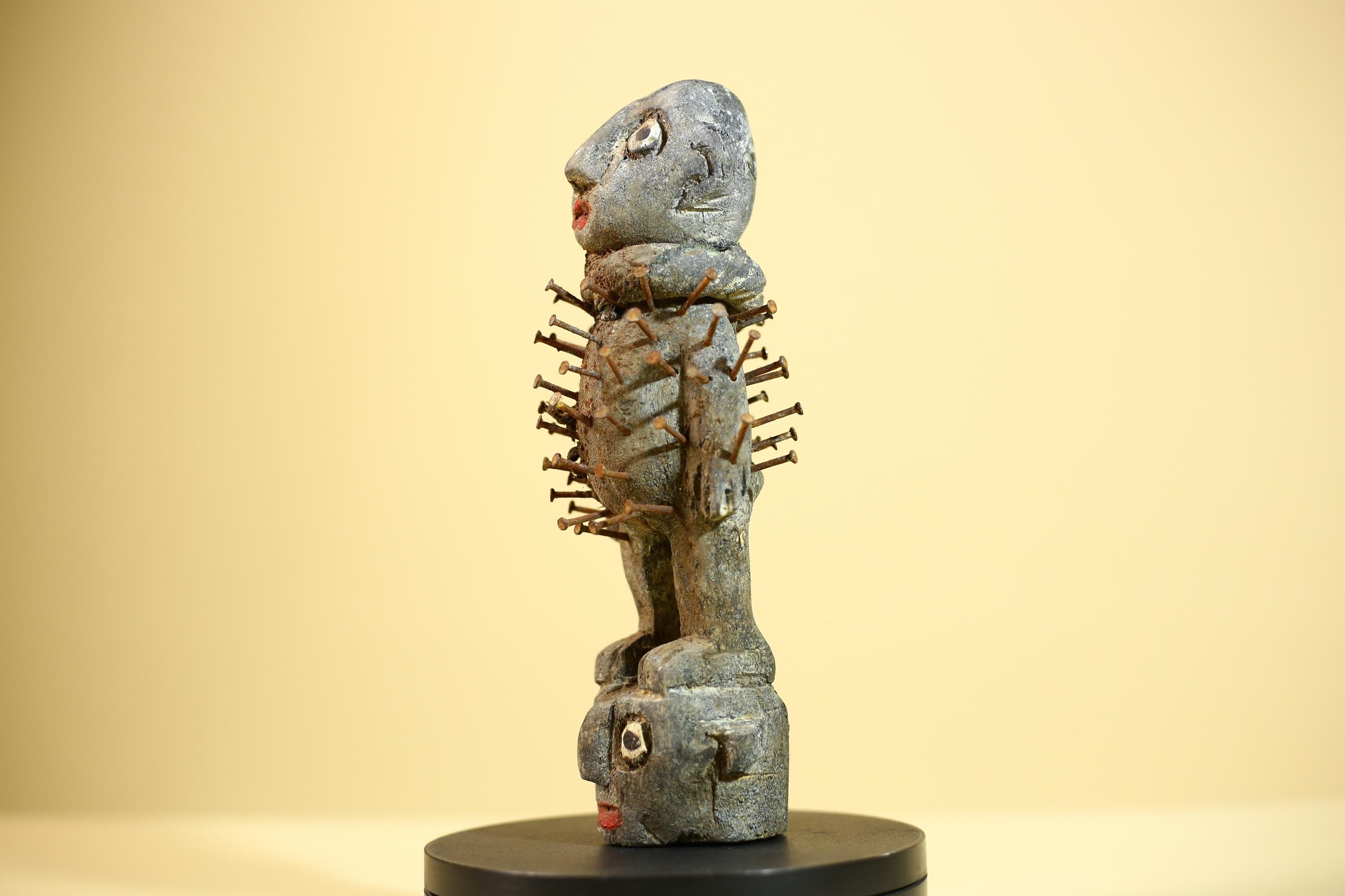 African Kongo Nail Fetish Statue Carved Wood Nkisi Nkondi Congo Ritual Figure-G5889