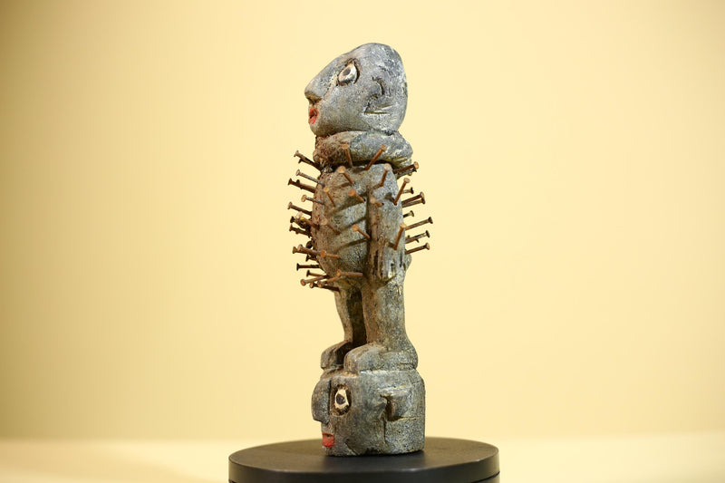 African Kongo Nail Fetish Statue Carved Wood Nkisi Nkondi Congo Ritual Figure-G5889