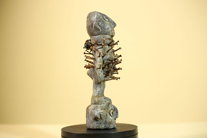 African Kongo Nail Fetish Statue Carved Wood Nkisi Nkondi Congo Ritual Figure-G5889