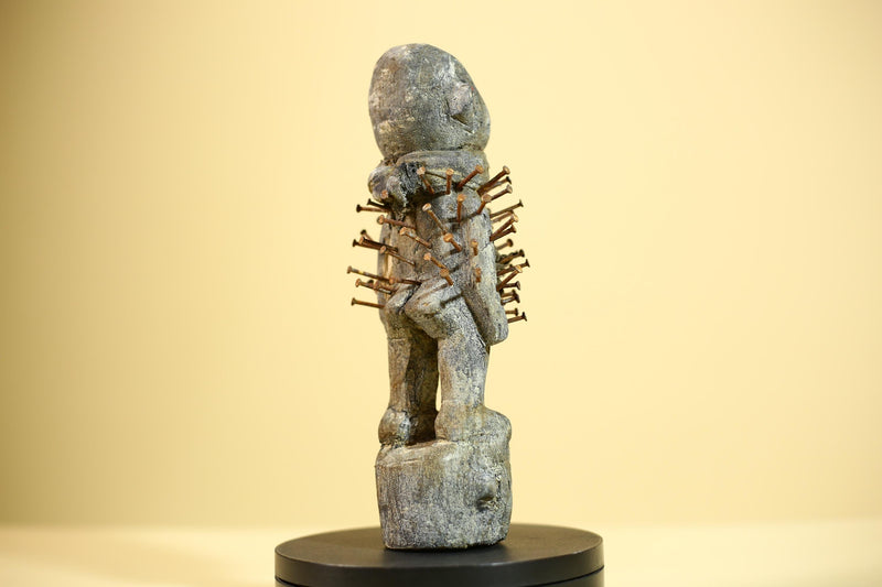 African Kongo Nail Fetish Statue Carved Wood Nkisi Nkondi Congo Ritual Figure-G5889
