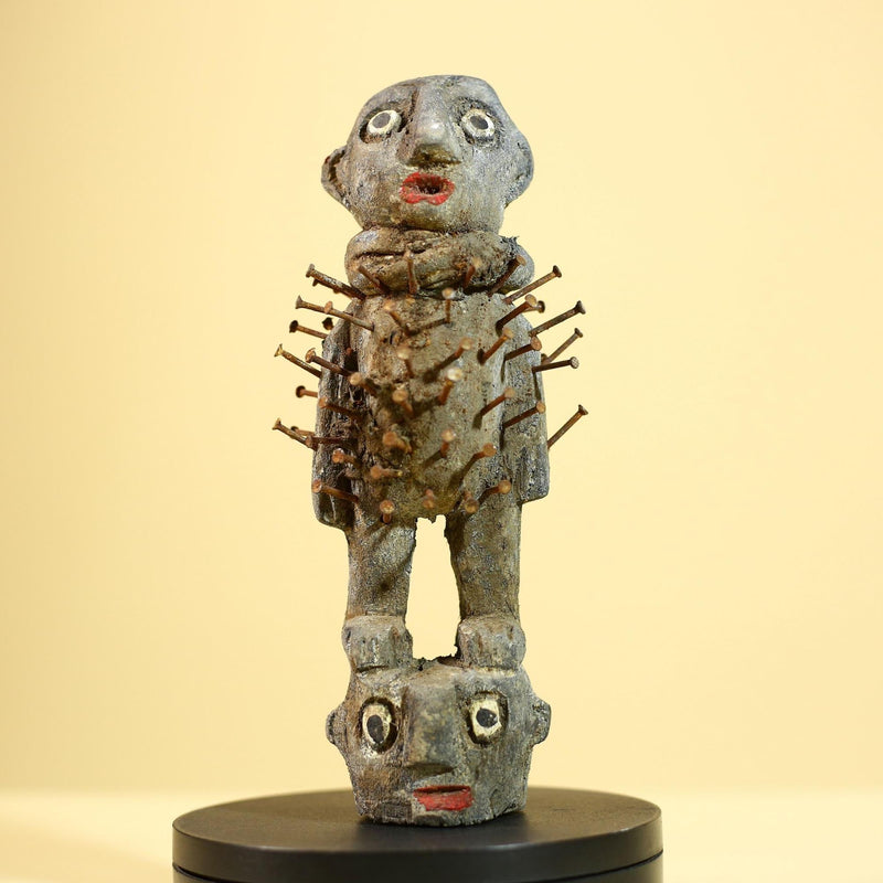 African Kongo Nail Fetish Statue Carved Wood Nkisi Nkondi Congo Ritual Figure-G5889