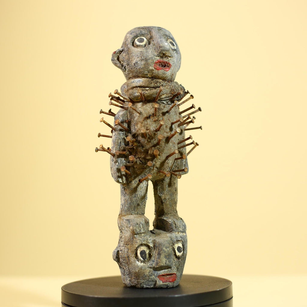 African Kongo Nail Fetish Statue Carved Wood Nkisi Nkondi Congo Ritual Figure-G5889