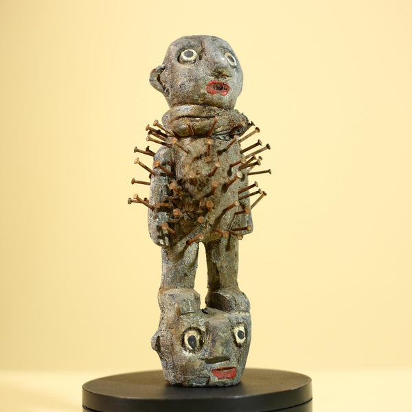 African Kongo Nail Fetish Statue Carved Wood Nkisi Nkondi Congo Ritual Figure-G5889