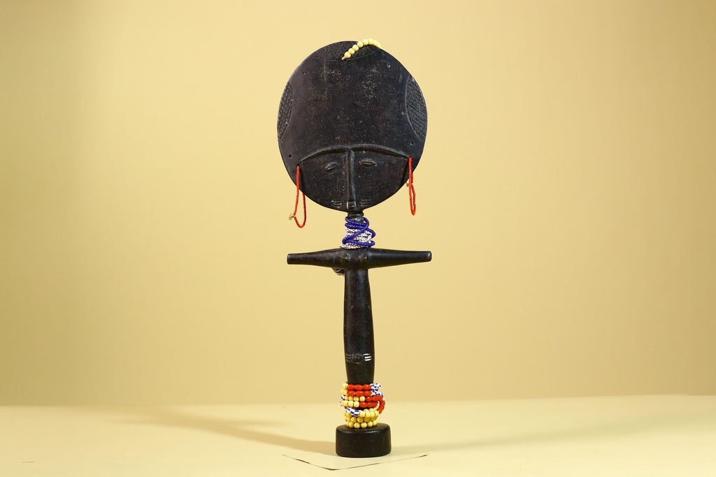 African Akuaba Fertility Statue Carved Wood Beaded Neck Ghana Tribal Decor-G5971