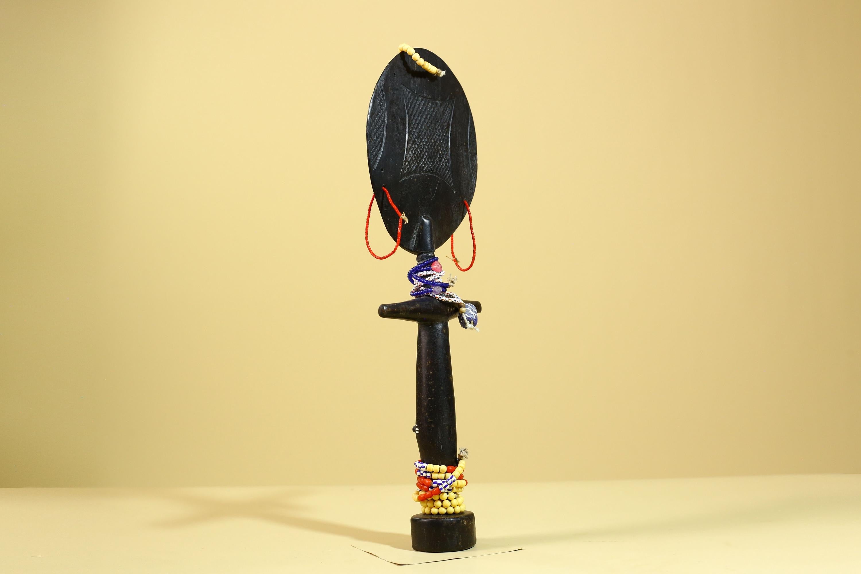 African Akuaba Fertility Statue Carved Wood Beaded Neck Ghana Tribal Decor-G5971