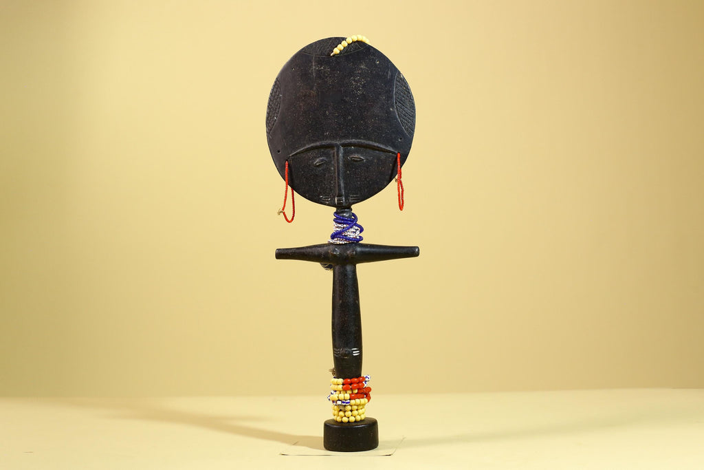 African Akuaba Fertility Statue Carved Wood Beaded Neck Ghana Tribal Decor-G5971