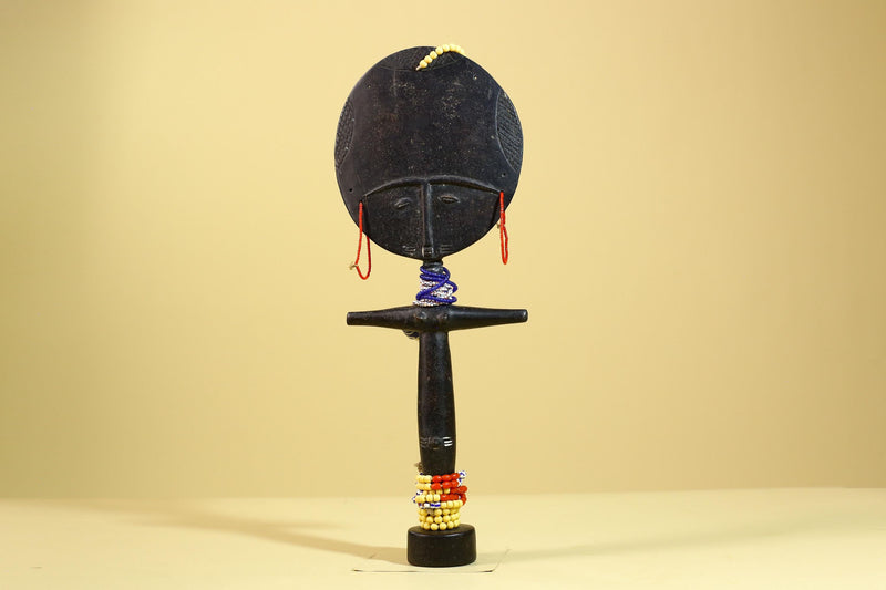 African Akuaba Fertility Statue Carved Wood Beaded Neck Ghana Tribal Decor-G5971