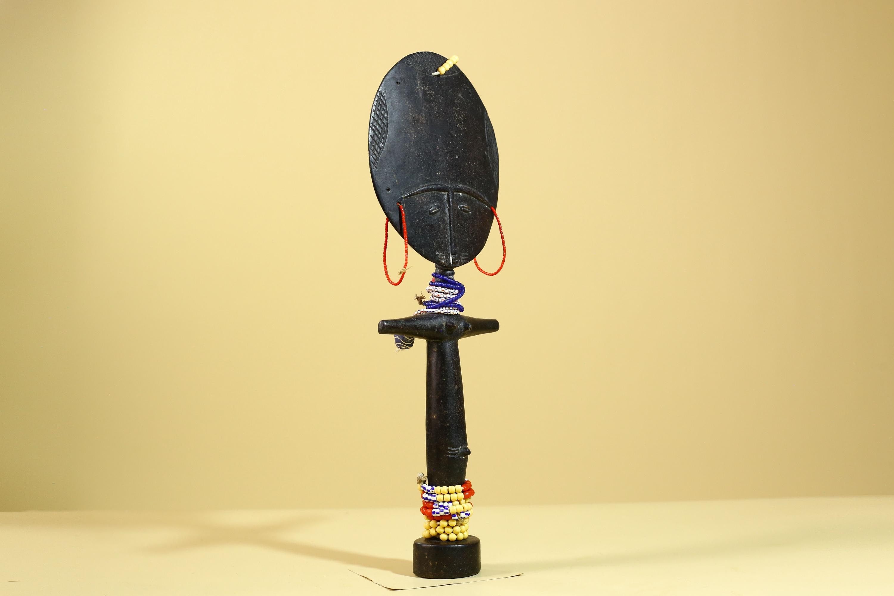 African Akuaba Fertility Statue Carved Wood Beaded Neck Ghana Tribal Decor-G5971