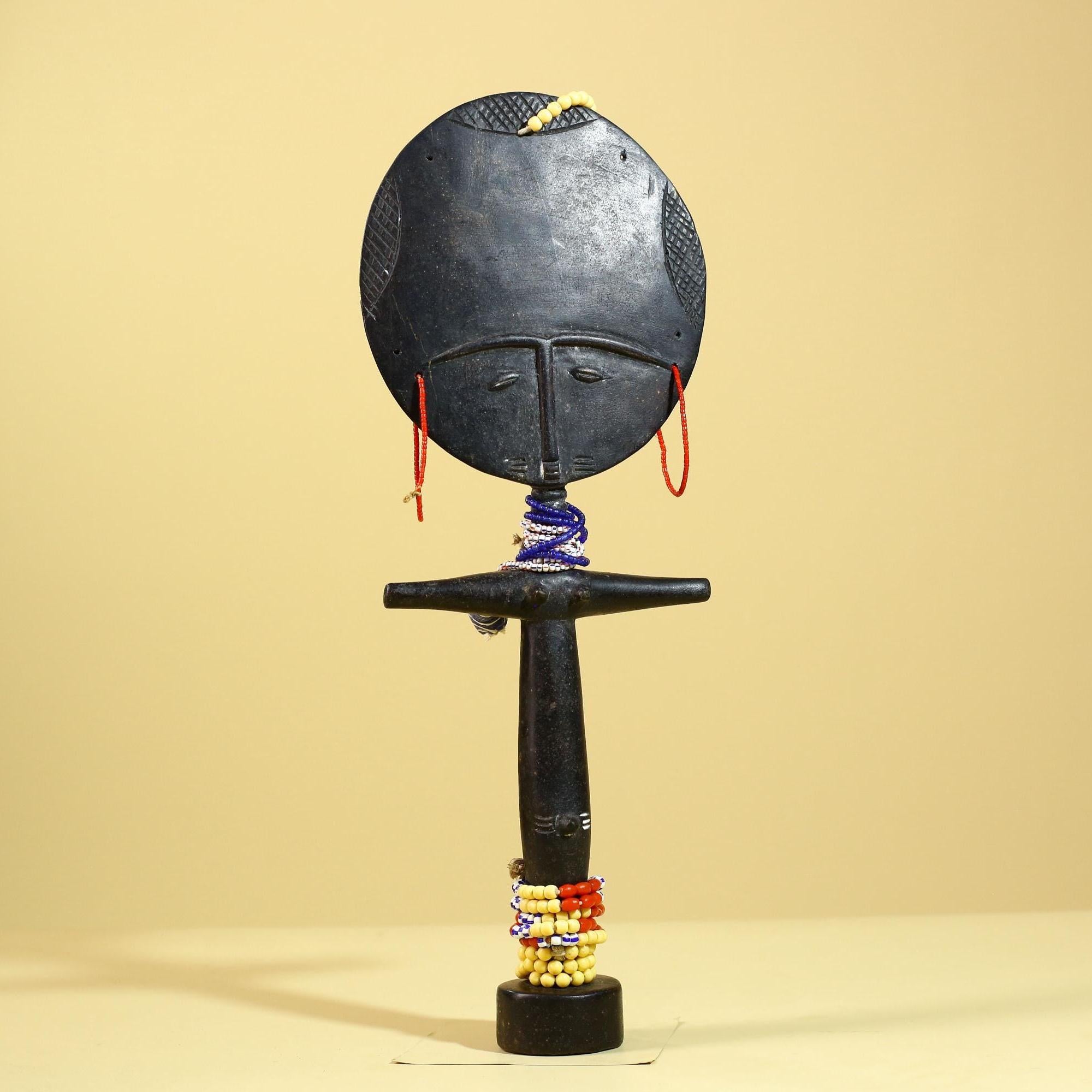 African Akuaba Fertility Statue Carved Wood Beaded Neck Ghana Tribal Decor-G5971