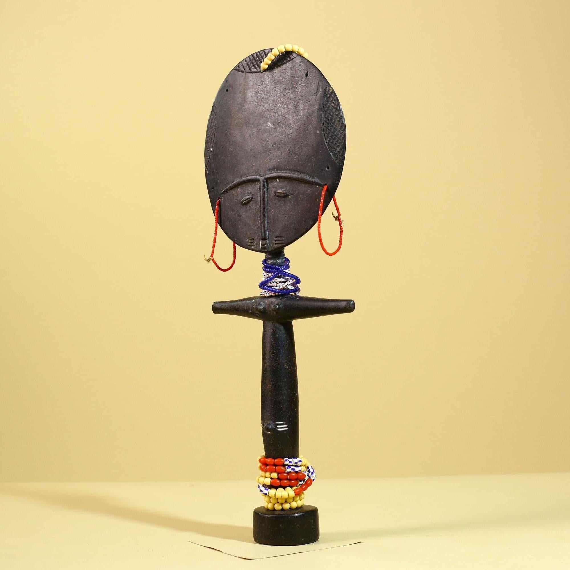 African Akuaba Fertility Statue Carved Wood Beaded Neck Ghana Tribal Decor-G5971