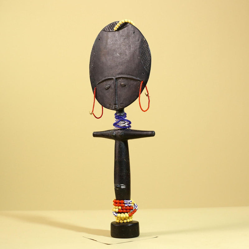 African Akuaba Fertility Statue Carved Wood Beaded Neck Ghana Tribal Decor-G5971