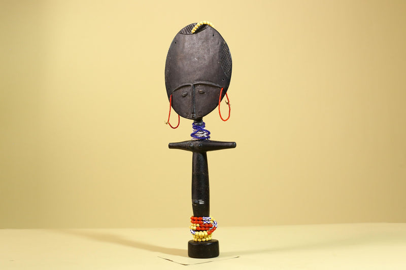 African Akuaba Fertility Statue Carved Wood Beaded Neck Ghana Tribal Decor-G5971