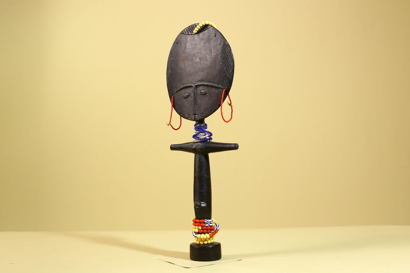 African Akuaba Fertility Statue Carved Wood Beaded Neck Ghana Tribal Decor-G5971