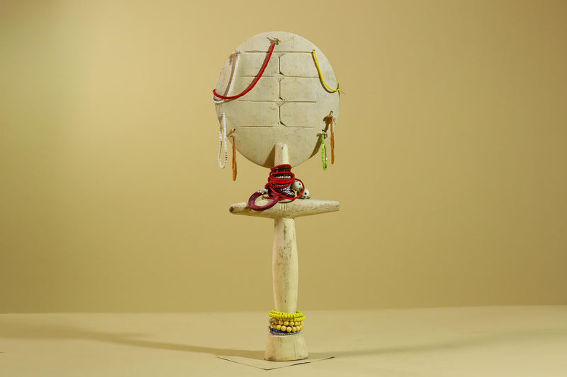 African White Akuaba Statue Carved Wood Beaded Ghana Tribal Fertility Art-G5973