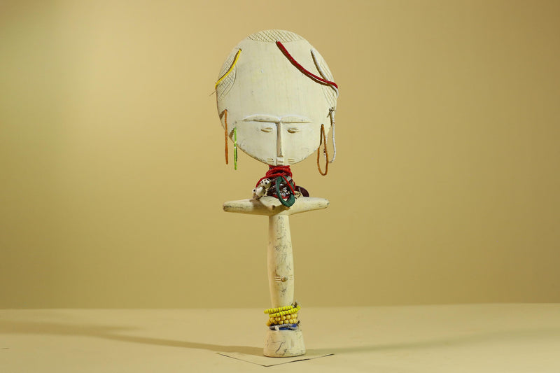 African White Akuaba Statue Carved Wood Beaded Ghana Tribal Fertility Art-G5973