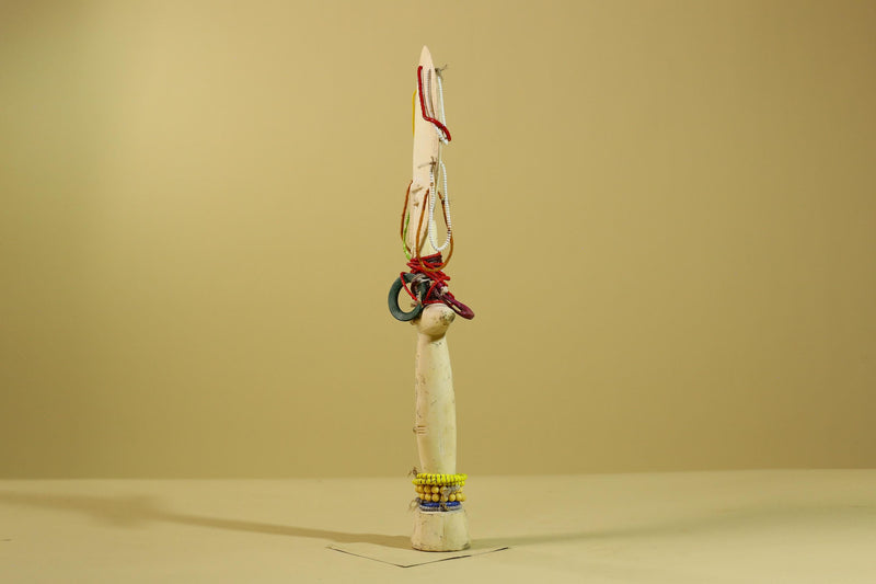 African White Akuaba Statue Carved Wood Beaded Ghana Tribal Fertility Art-G5973