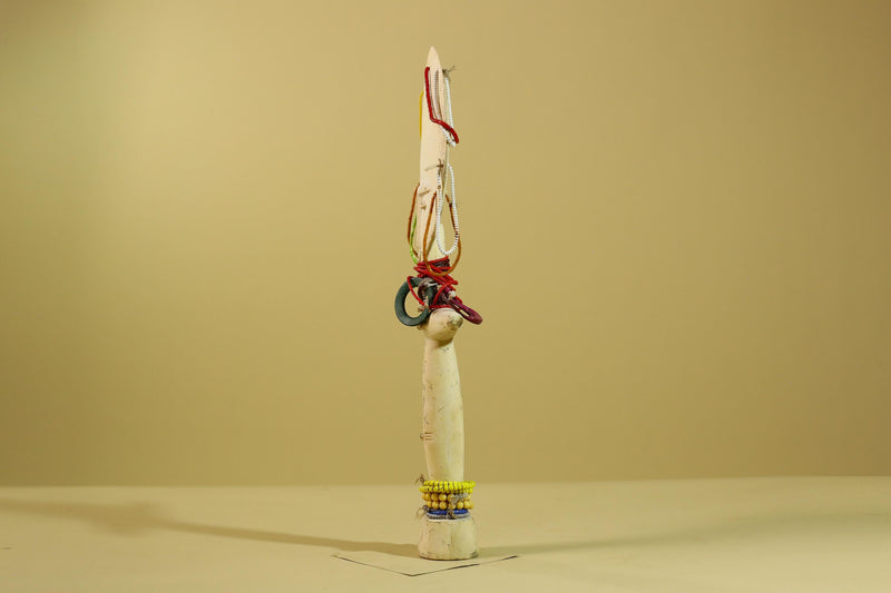 African White Akuaba Statue Carved Wood Beaded Ghana Tribal Fertility Art-G5973