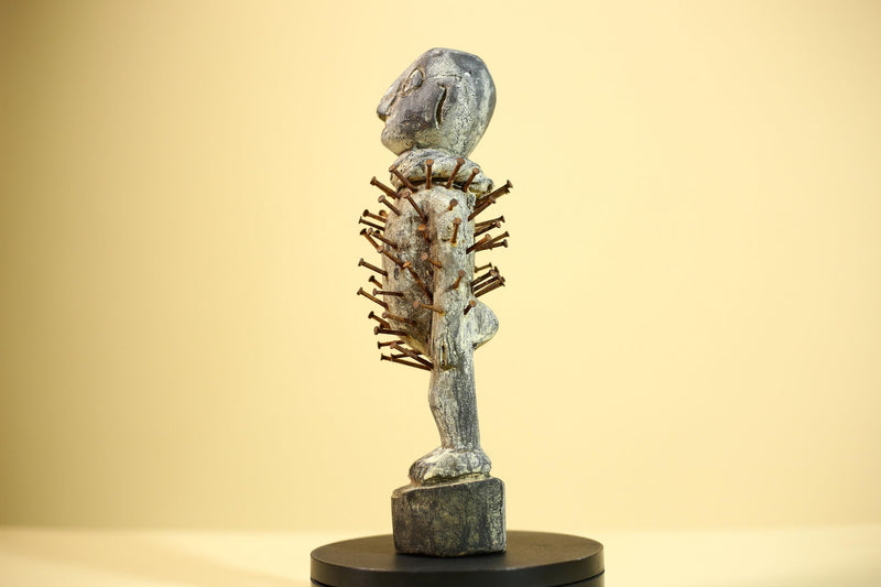 African Kongo Nail Fetish Statue Carved Wood Nkisi Nkondi Congo Ritual Figure-G5891