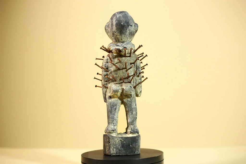 African Kongo Nail Fetish Statue Carved Wood Nkisi Nkondi Congo Ritual Figure-G5891