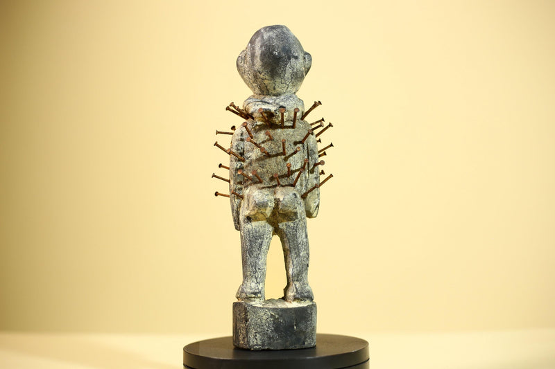 African Kongo Nail Fetish Statue Carved Wood Nkisi Nkondi Congo Ritual Figure-G5891