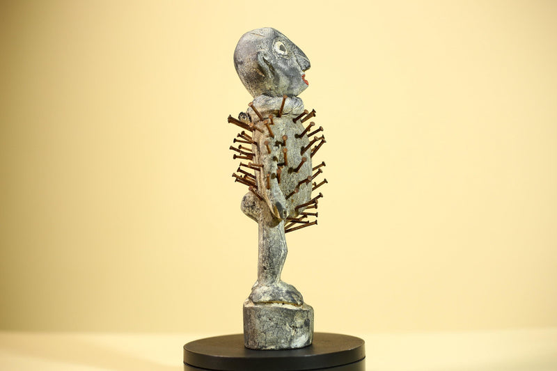 African Kongo Nail Fetish Statue Carved Wood Nkisi Nkondi Congo Ritual Figure-G5891