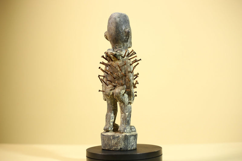African Nkisi Nail Figure Statue Carved Wood Iron Spikes Congo Ritual Art-G5893