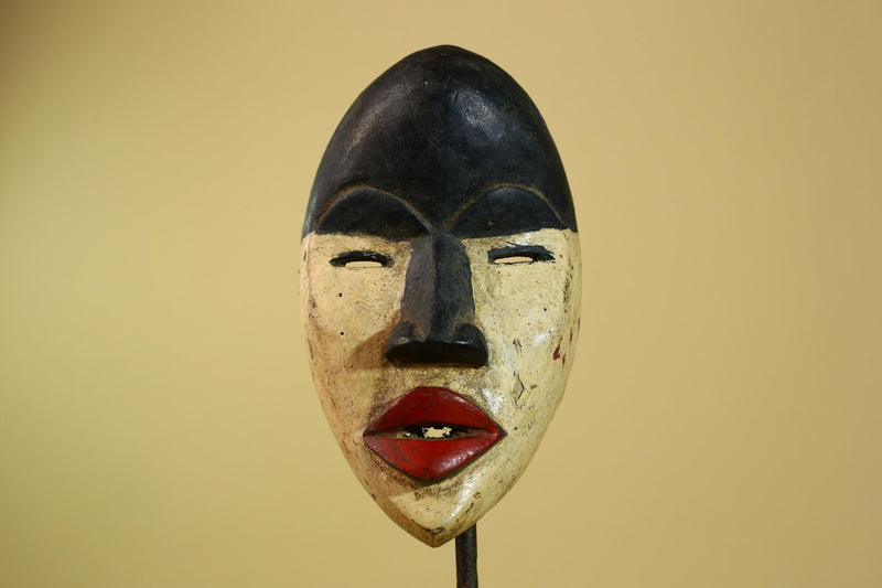 Dan African Mask Wood Carved Black White Face Tribal from Côte d’Ivoire-G5974