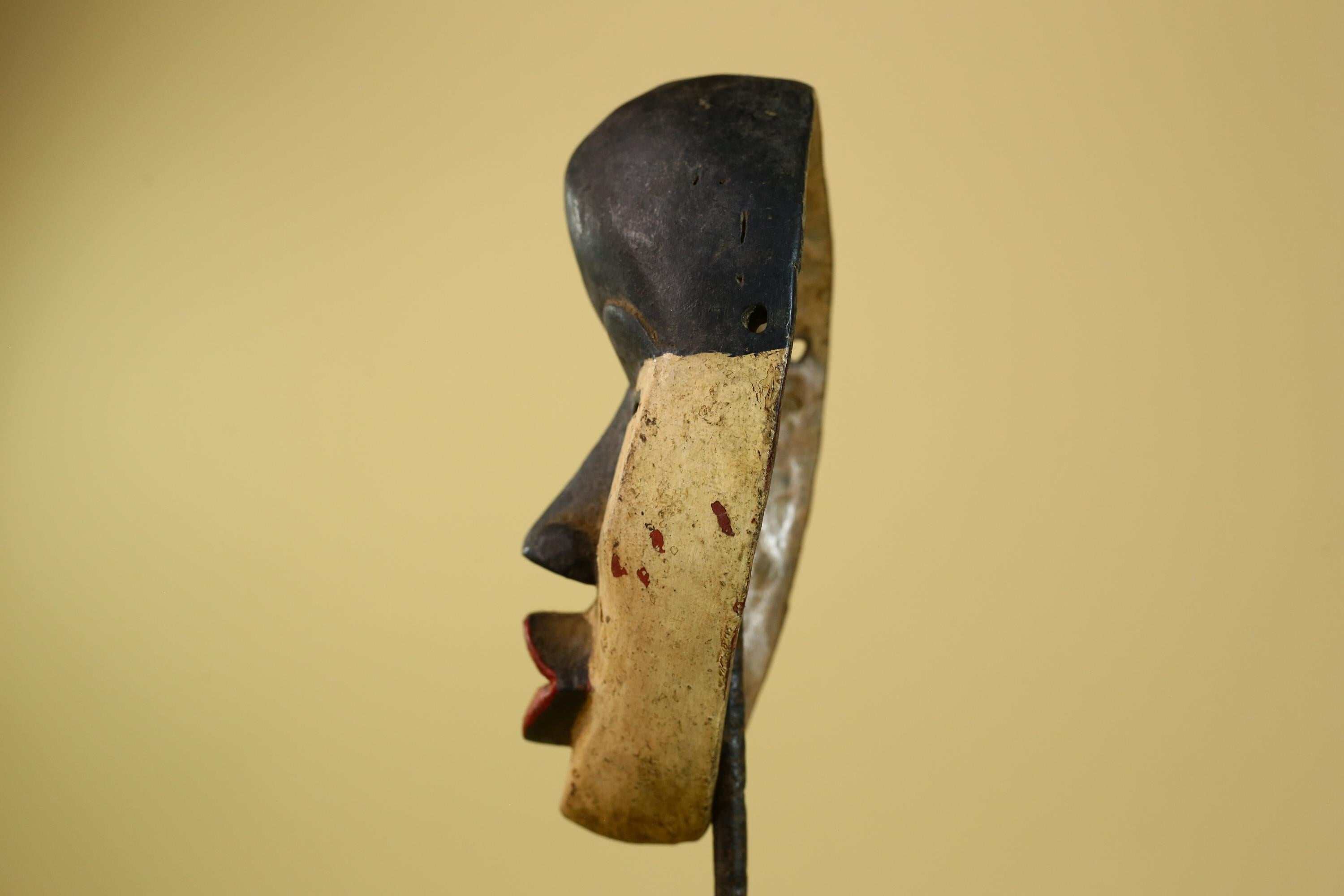 Dan African Mask Wood Carved Black White Face Tribal from Côte d’Ivoire-G5974