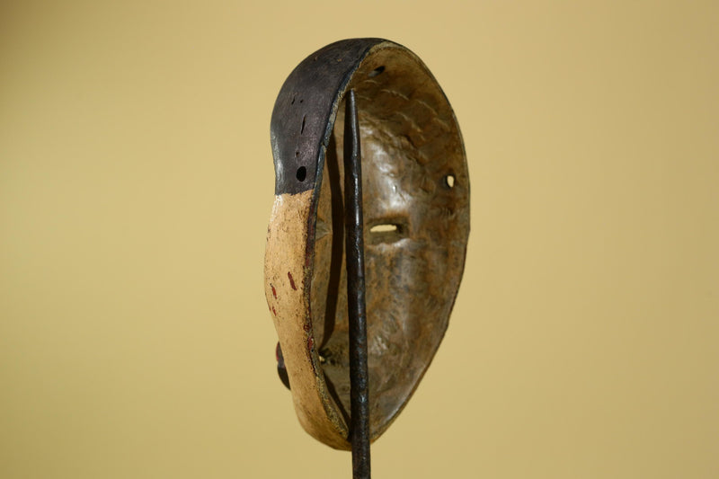 Dan African Mask Wood Carved Black White Face Tribal from Côte d’Ivoire-G5974