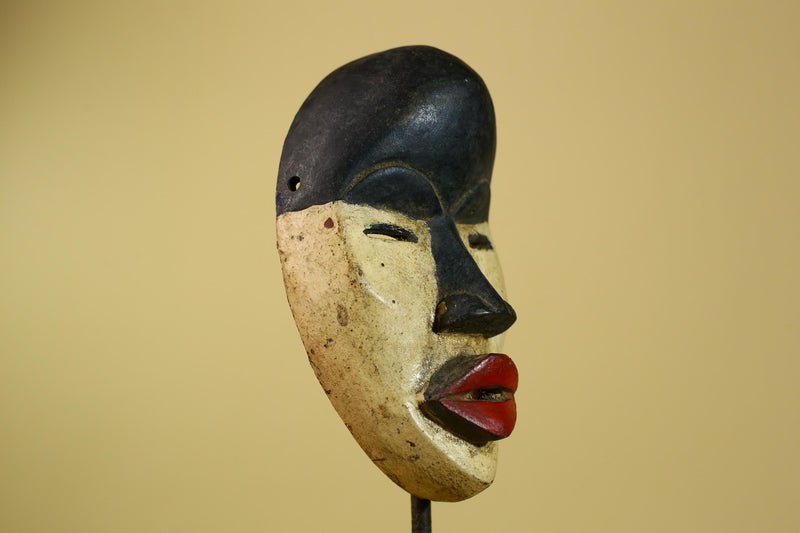 Dan African Mask Wood Carved Black White Face Tribal from Côte d’Ivoire-G5974
