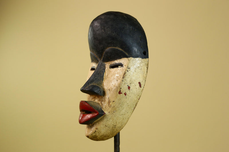 Dan African Mask Wood Carved Black White Face Tribal from Côte d’Ivoire-G5974