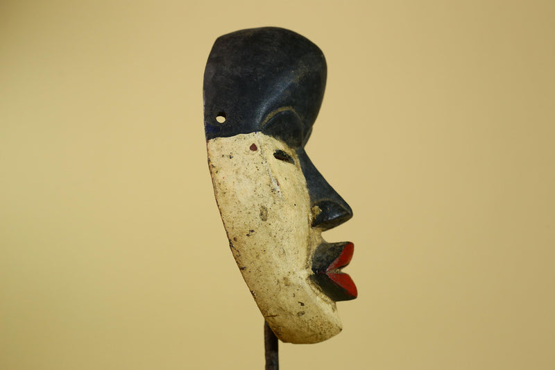 Dan African Mask Wood Carved Black White Face Tribal from Côte d’Ivoire-G5974