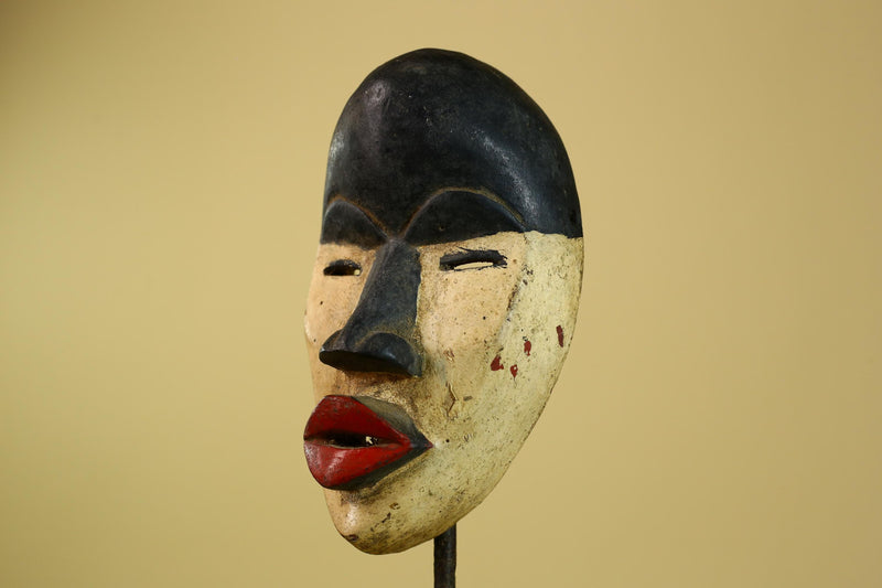 Dan African Mask Wood Carved Black White Face Tribal from Côte d’Ivoire-G5974