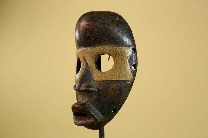 African Dan Mask Carved Wood Brown Black Face Côte d’Ivoire Tribal Decor-G5975