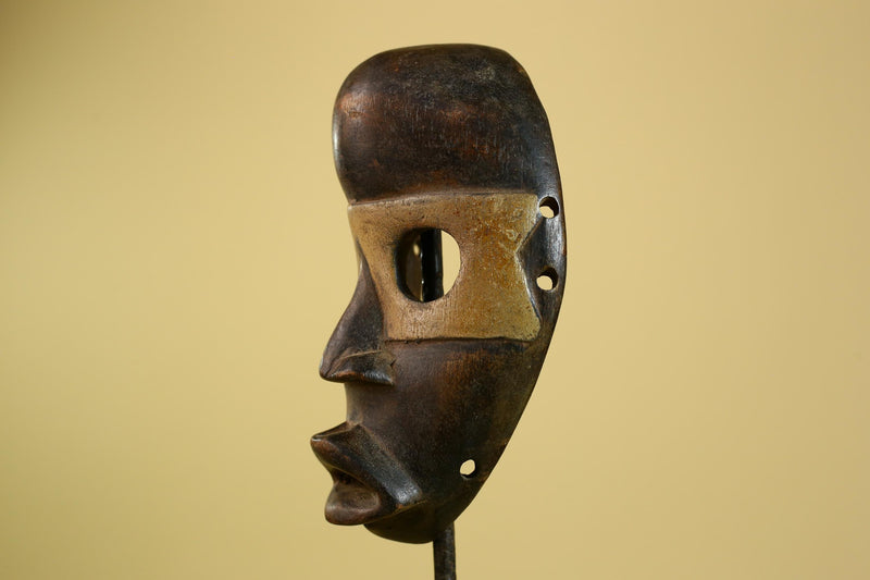 African Dan Mask Carved Wood Brown Black Face Côte d’Ivoire Tribal Decor-G5975